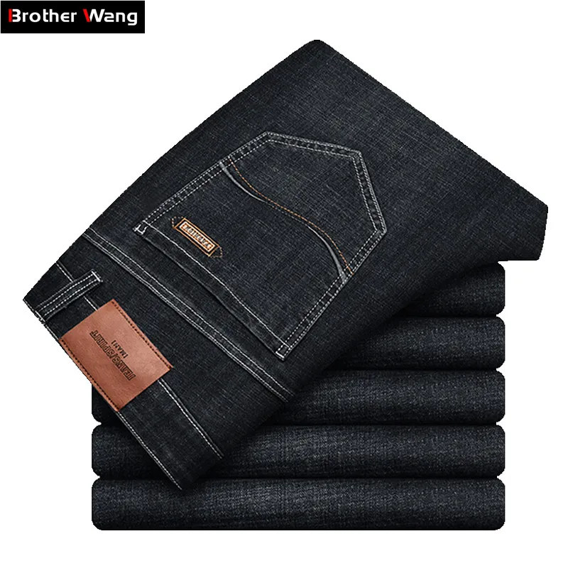 

Classic Style Men's Business Straight Jeans 2019 Autumn Winter New Casual Elastic Denim Pants Male Brand Trousers Black Blue