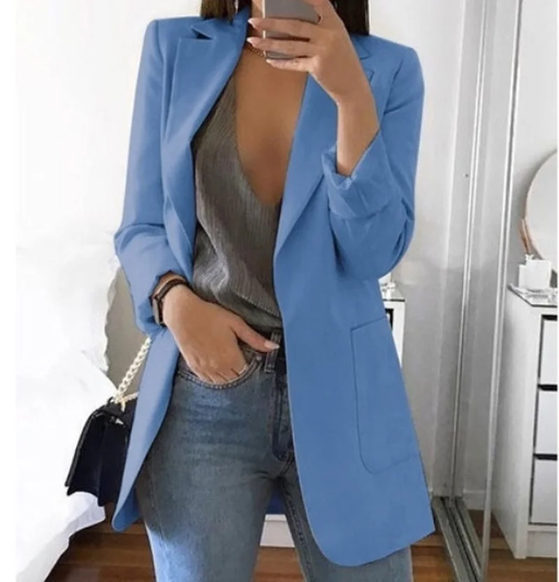 ZOGAA Women's Trench Long Sleeve Open Blazer Cardigan Solid Office Lady Casual Oversized Pockets Pockets Coat Plus Size 5XL