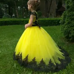 New Custom A Line Flower Girl Dress for Wedding Yellow Tulle Girls Pageant Gown Birthday Party Dress Coommunion Dress