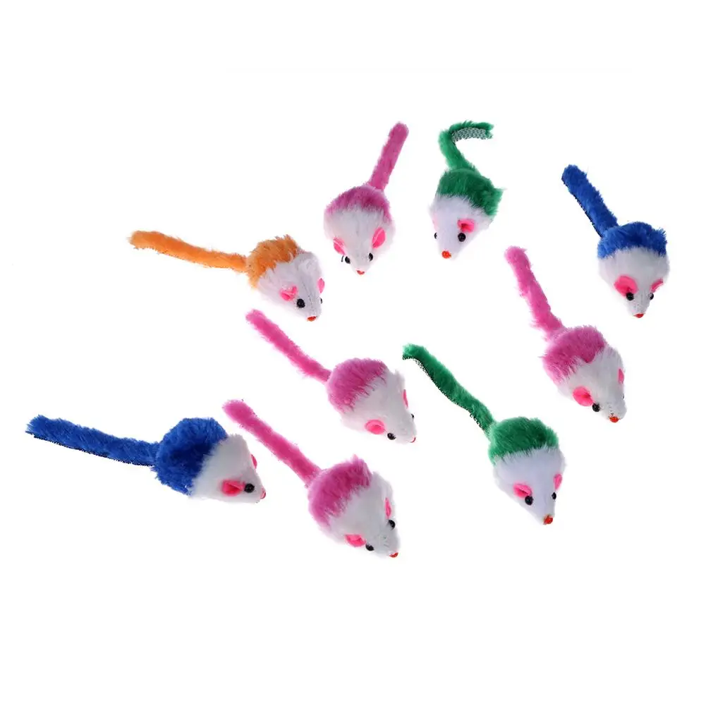 1pc 10pcs Cat Toys False Mouse Pet Funny Toys For Cats Kitten with Colorful Feather Plush Mini Mouse Toys Puppy Supplies