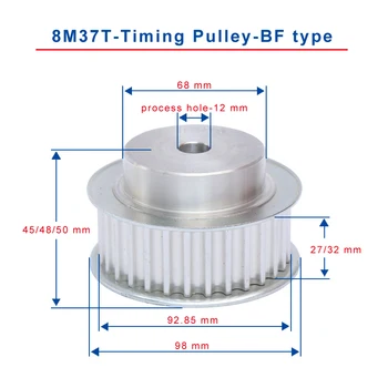 

8M 37T Timing Pulley Process Hole 12 mm Teeth Pitch 8 mm Aluminum Pulley Wheel Slot Width 27/32 mm For 25/30 mm 8M Timing Belt