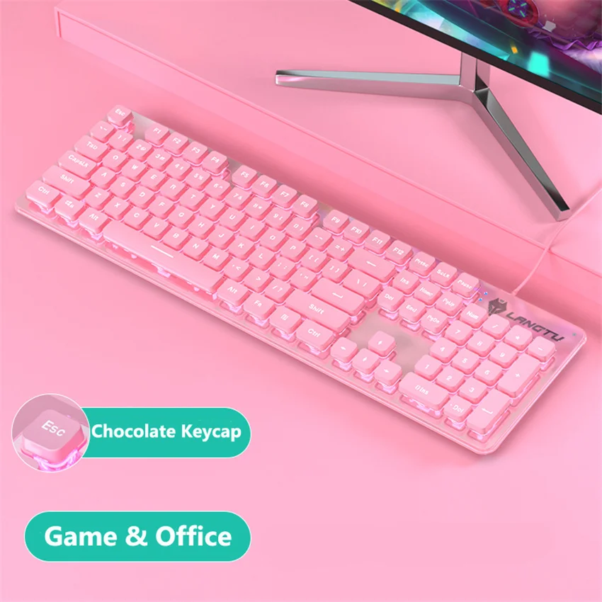 Набор игровых клавиатур и мыши RGB104 проводная розовая Бесшумная клавиатура мышь с