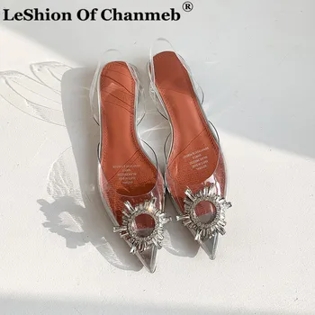 

Fashion Diamond Crystal Women Flats zapatos de mujer Ladies Clear Shoes Transparent Heels Slingback Woman Flat Shoes Mules New