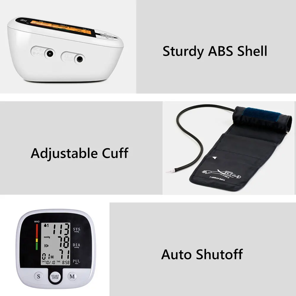 Electronic Automatic Digital Upper Arm Blood Pressure Monitor Heart Beat Rate Pulse Meter Tonometer Sphygmomanometers Pulsometer