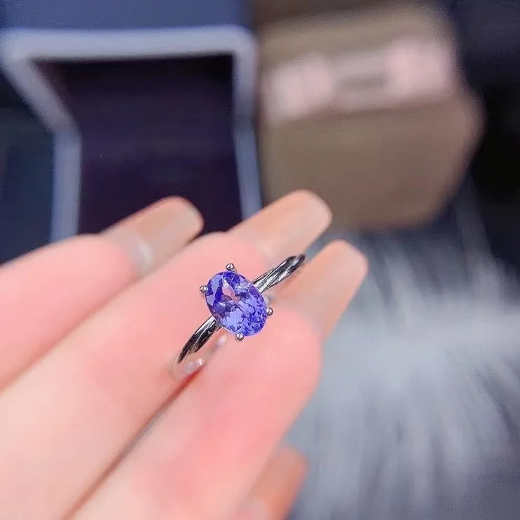 Natural Tanzanite Ring S925 Sterling Silver Lady White Gold 
