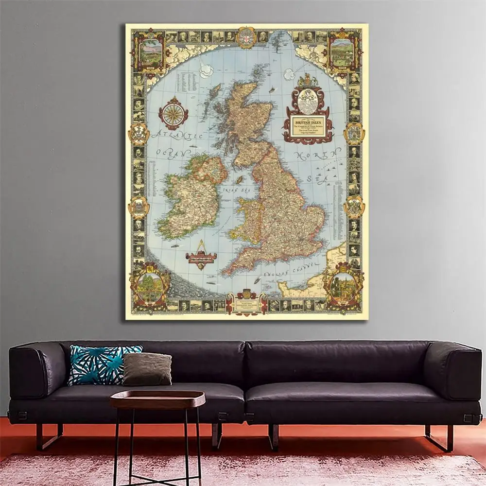 

150x225cm 1937 Edition Map of The World Non-woven Waterproof Map Vintage Map of The Kingdom of Great Britain Poster Decoration