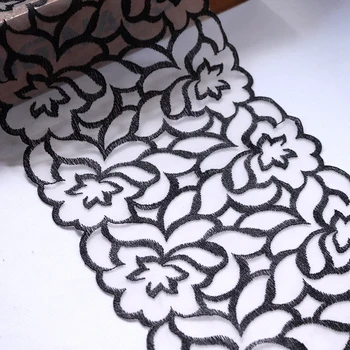 

1Yard 18cm Width Double Floral Embroidered Lace Trim Tulle Lace fabric White Black Pink Gray Mesh for lingerie Dress Decorations