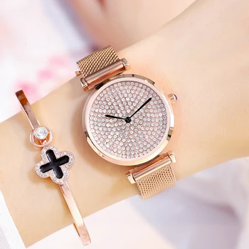 

JBAILI2020 Women Watches Diamond Rose Gold Ladies Wrist Watches Mesh Women Bracelet Watch For Female Clock Relogio Feminino
