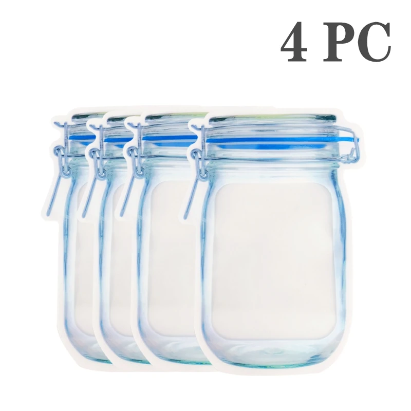 Reusable Mason Jar Design Ziplock Food Storage Bags for Snacks and Kitchen Organization