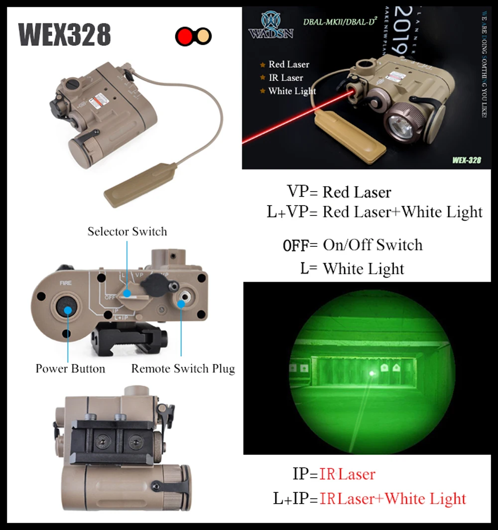 WADSN Softair фонарик IR Lazer красный лазерный DBAL-D2 Многофункциональный 300 люмен DBAL MKII тактический Чехол для батареи EX328 оружие