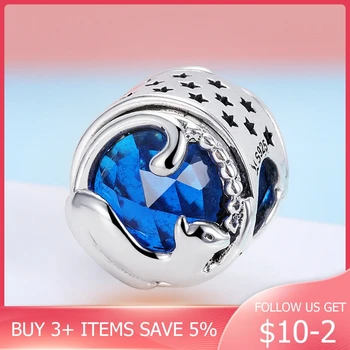 

CodeMonkey 925 Sterling Silver Kitten Cat Blue CZ Charm Beads fit Original Design Bracelet & Bangles DIY Jewelry Making C708