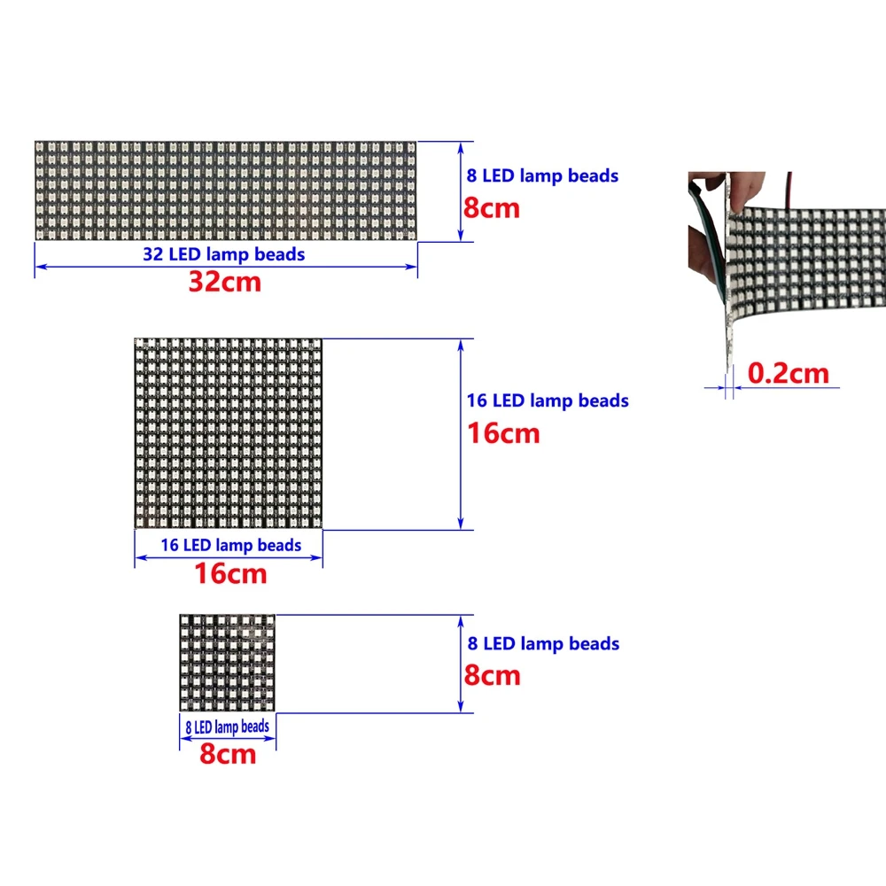 1/2PCS WS2812B 8X8 8x32 16x16 Pixel Panel Flexible Matrix Screen WS2812 IC RGB 5050 SMD Led Module Individually Addressable DC5V