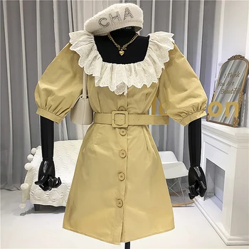 

Prairie Chic Square Collar dress Above Knee, Mini Sashes Lantern Sleeve A-Line womens dresses new arrival 2020 summer
