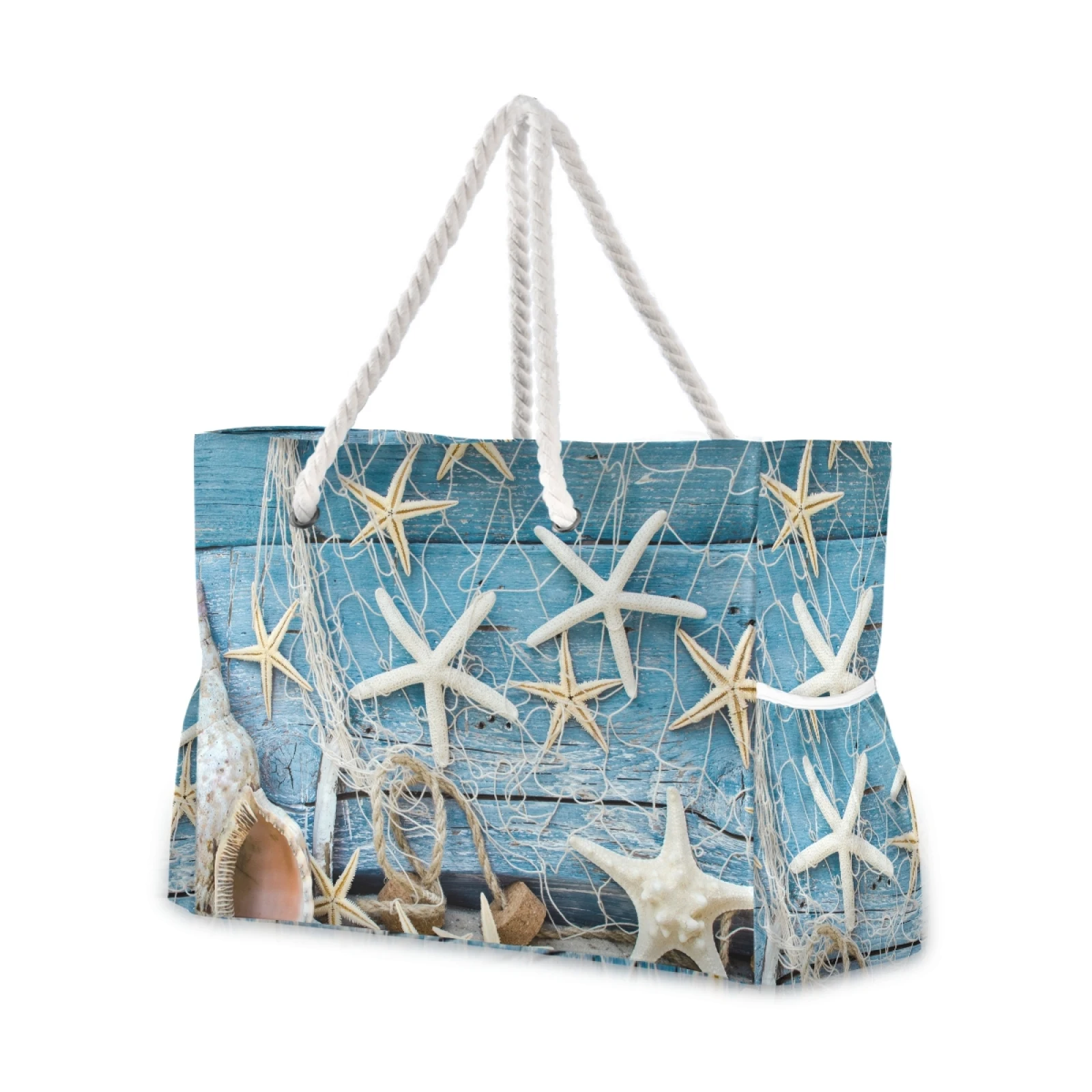 New Ladies Shoulder Bag Blue Ocean Seashell Beach Sand Prints Tote Shopping Linen Fabric Beautiful Casual Practical Handbag |