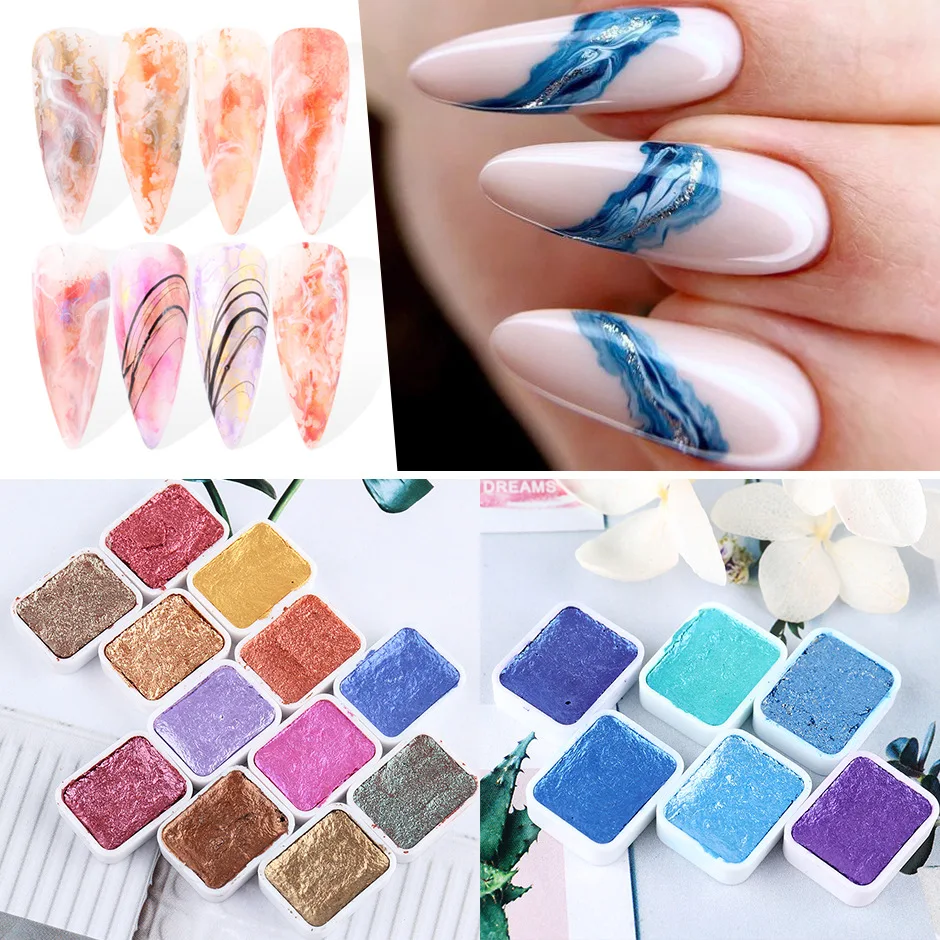 

Nail Companion 6/12 Colors Glitter Pearl Solid Watercolor Paint Metallic Blue Purple Nail Chrome Pigment Set DIY Manicure Decor