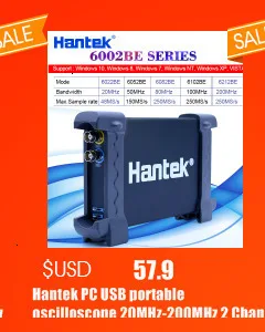Hantek USB Виртуальный осциллограф 2 CH 20 МГц 48MSa/s цифровой осциллограф для ПК 6022BE 6022BL+ 16 Каналы логический анализатор 50/80/100/200 МГц