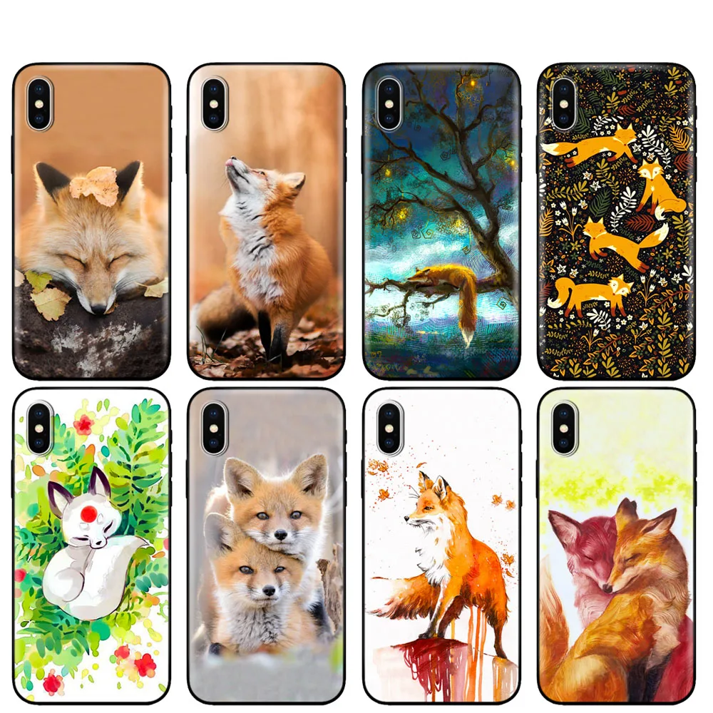 Custodia In Tpu Nero Per Iphone 5 5S Se 2020 6 6S 7 8 Plus X 10 Cover Per Iphone Xr Xs 11 Pro Max Custodia Fox In Foglie Autunnali Foresta