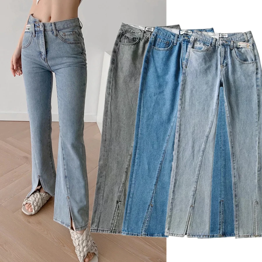 Jenny&Dave High Waist Jeans Ins Fashion Blogger Vintage Jeans Woman 100% Forking Splicing  Harem Cotton High Street For Women