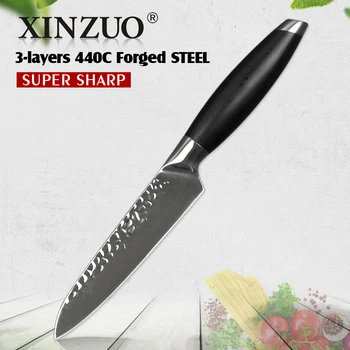 

XINZUO 5'' inch Utility Knife 3 Layers 440C Stainless Steel Kitchen Knife G10 Handle Samura Fruite Paring Knives