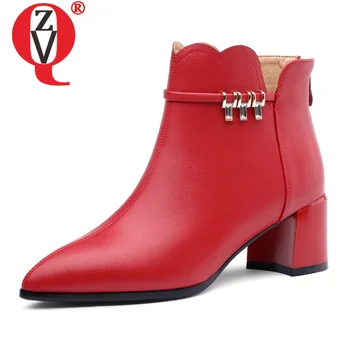 

ZVQ office women's shoes 5cm heels ankle boots drop shipping cool woman fashion red apricot black autumn zipper booties 32-43CN