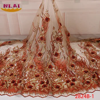 

NIAI African Beaded Net Lace Embroiderd 2019 High Quality French Lace Fabric Nigerian Lace Fabric For Wedding Dress XY2824B-1
