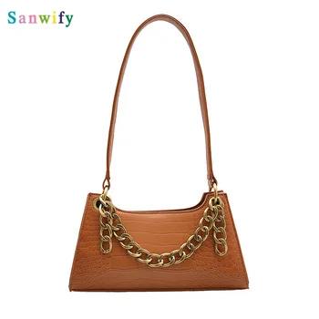 

2019 New Autumn Fashion Vintage Shi Tou Wen Cu Lian Handbag Female Simple Western Style Wild Shoulder Small Bag