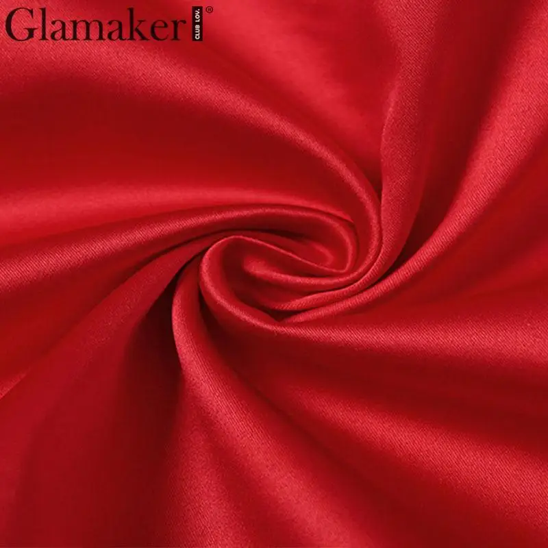 Glamaker/красная винтажная атласная блузка с длинными рукавами и пышными рукавами, сексуальный плиссированный укороченный топ с v-образным