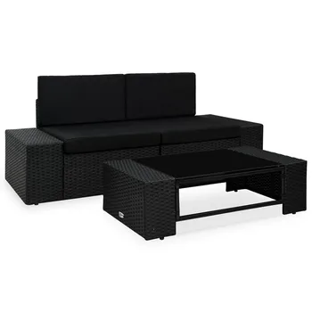 

3Pcs Living Room Sofa Set for outdoor garden countyard Woven resin Modern Nordic Sectional Sofa With Coffee Table and Cushion