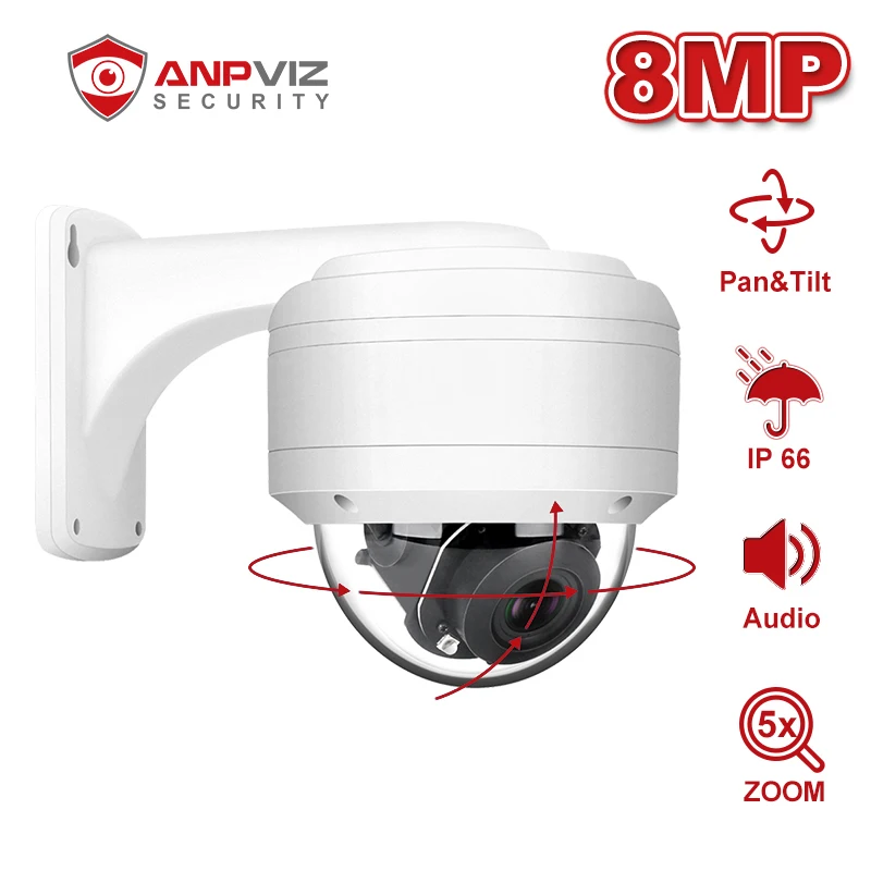 Anpviz 8mp dome poe câmera ip 5x zoom óptico 2.7-13.5mm com áudio casa/exterior ip66 à prova de intempéries ir 35m onvif h.265 p2p