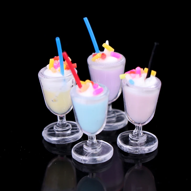 4pc Mini Drink Ice Cream Cups Model Pretend Play Mini Food Doll Accessories Fit Play House Toy Dollhouse Miniature pretend food toys wooden ice cream playset doll house toys