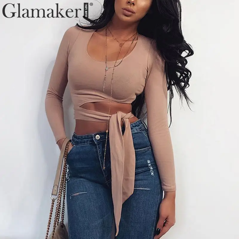 Glamaker открытая черная блузка с бантом рубашка для женщин длинный рукав весенние