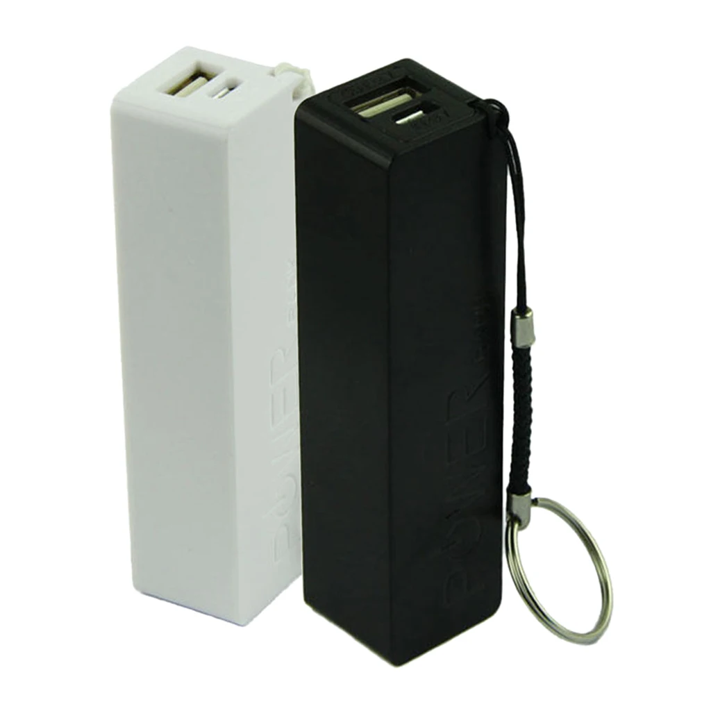 2 Pieces Power Bank Case USB 18650 Battery Charger With Key Chain For Phone MP3  White and Black
