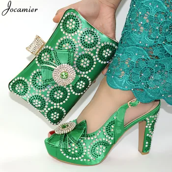 

Most Popular Party Women Shoes and Bags To Match Set Nigerian Women Wedding Slippers with Stones Shoes And Bag Set For Party T19