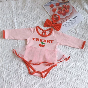

Cute Newborn Baby Girl Clothes Cherry Bodysuits Cotton Jumpsuit Baby Clothes Tutu Dress O-Neck Korean Bodysuits Baby Girl 0-12M