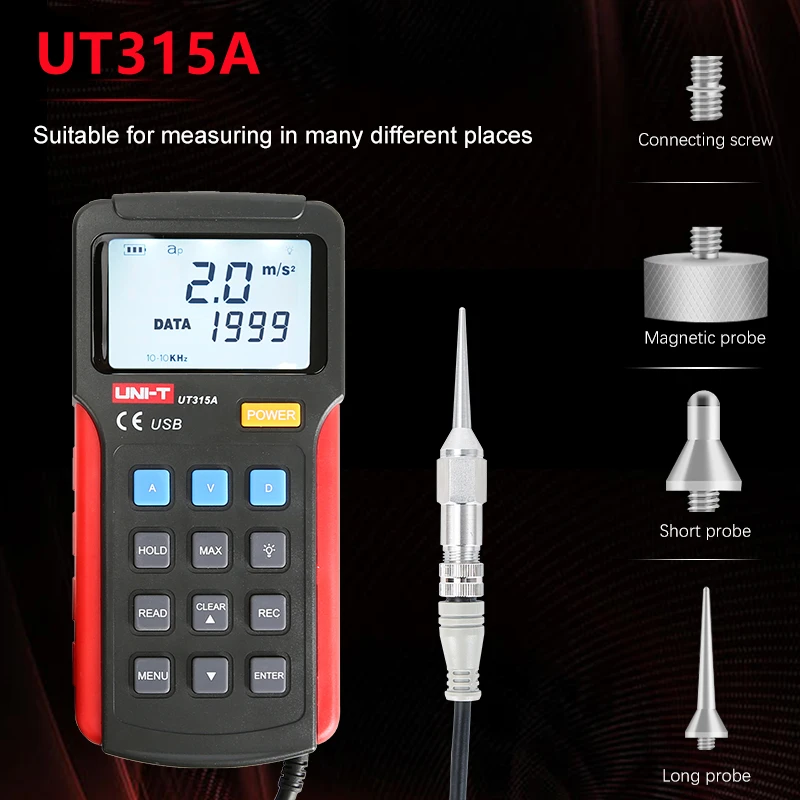 UNI-T UT315A Industrial Digital Vibration Meter Device Probe Вибрация Analyzer Precision Measure Vibrator Tester Handheld