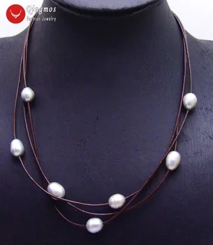 

Qingmos Natural Freshwater Gray Pearl Pendant Necklace for Women with 10-11mm Rice Pearl Necklace 3 Strands 19-21" Chokers 5936