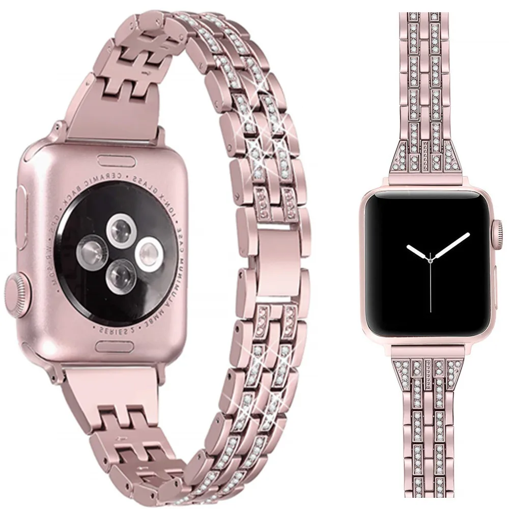 Для женщин женские часы-браслет для наручных часов Apple Watch, версии 4, версия 1, 2, 3, ремешок модный бриллиант ковбойские цепи ремень металлический браслет 38/42/40/44 мм