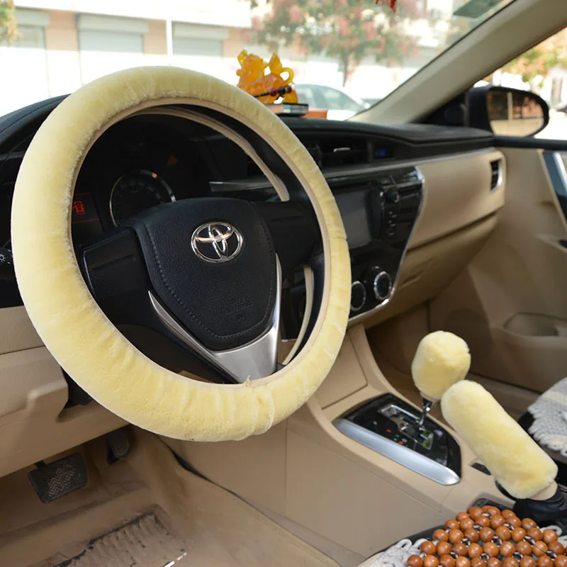

1 Set 3 Pcs Soft Wool Steering Wheel Cover Universal Winter Warm Plush sheepskin Braid On The Car Steering-wheel