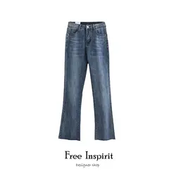 Бесплатная Inspirit 2019 Новое поступление винтажные простые Стильные прямые брюки длиной до щиколотки женские джинсы
