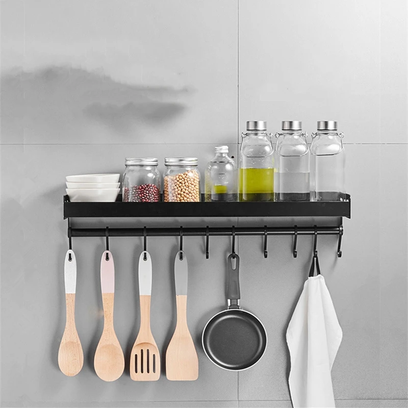 Kitchen Rack Space Aluminum Drain with Hook Seasoning Bottle Storage Shelf Wall Mounted Multi Function Storage Rack Pantry Sto