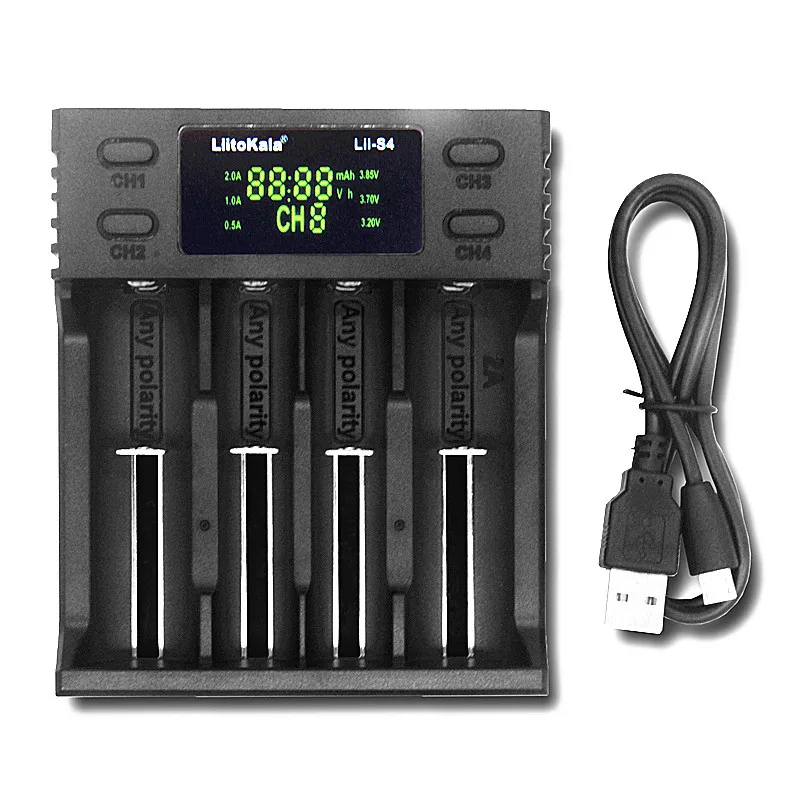 

LiitoKala LII-S4 LCD Battery Charger 3.7V for 18650 18350 18500 16340 21700 20700B 20700 14500 26650 Lithium NiMH battery