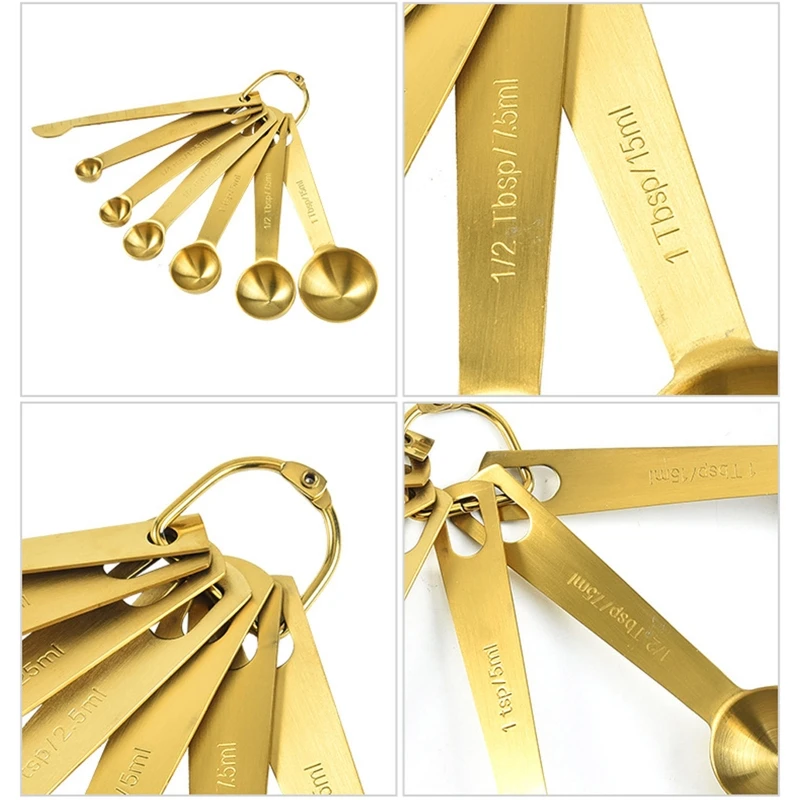 6/7pcs Measuring Spoons Stainless Steel Seasoning Coffee Tea Measure Scoop with Scale Bakery Tool