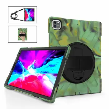 

Cover For Apple IPad Pro 12.9 Inch 2020 Kids Rotary handle Heavy shock proof Tablet Protect Case With Shoulder Strap Coque+pen