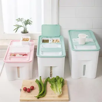 

Plastic Large Capacity Rice Container Kitchen Rice Storage Box Moisture-Proof Sealed Rice Cylinder Grain Storage Box