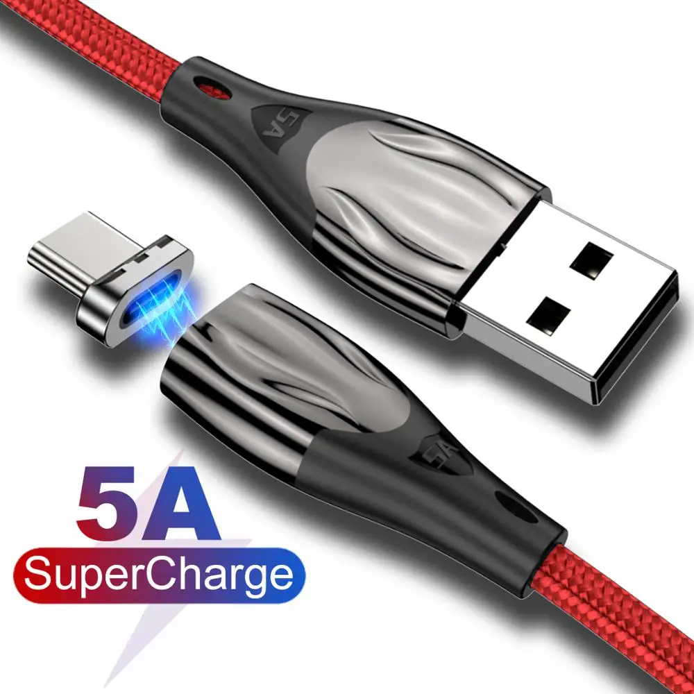 5А Магнитный суперзарядный кабель Тип C супербыстрая зарядка QC4.0 QC3.0 USB для Xiaomi huawei