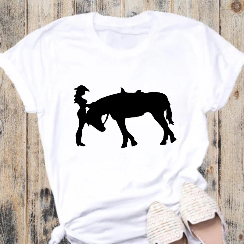 Women t-shirt Horse graphic Print T Shirt Women Short Sleeve O Neck Loose aesthetic tshirt tee tops ladies tee tops cute summer crop tops Tees