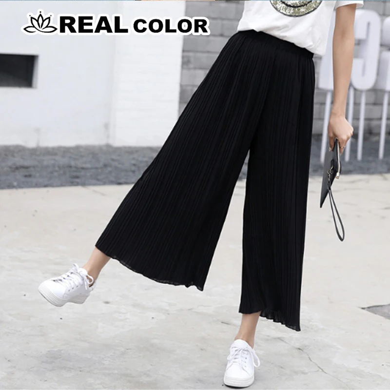 

Summer Grey Big Size Pants Beach Women High Waist Loose Wide Leg Trousers Ladies Sexy Elastic Waist Black Pants Female 2019 -85