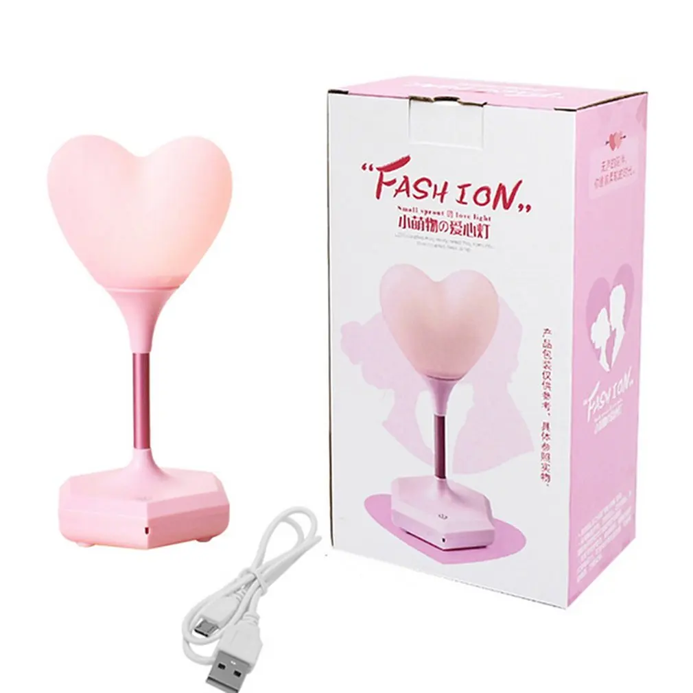 

Romantic Design Heart Shape USB Rechargeable LED Lamp Night Reading Light Eye Protective Lamp for Bedroom