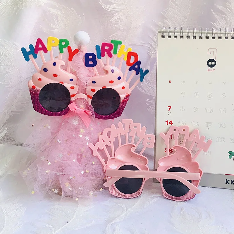 Happy birthday funny glasses gift personality pink ice cream funny toys selfie props party toys