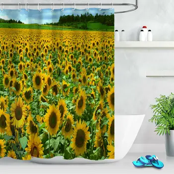 

Sunflowers Field Pattern Bathroom Decor Waterproof Fabric Shower Curtain Hooks